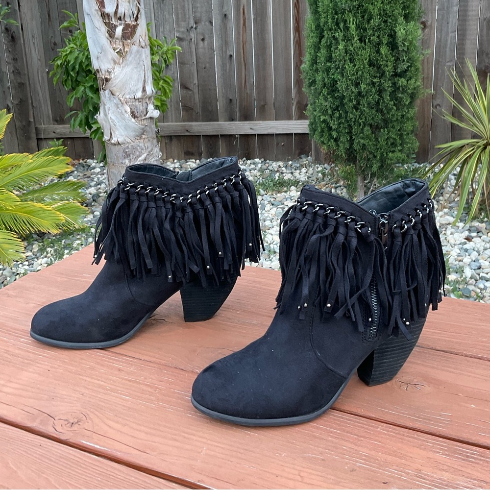Not Rated Black Fringe Ankle Booties